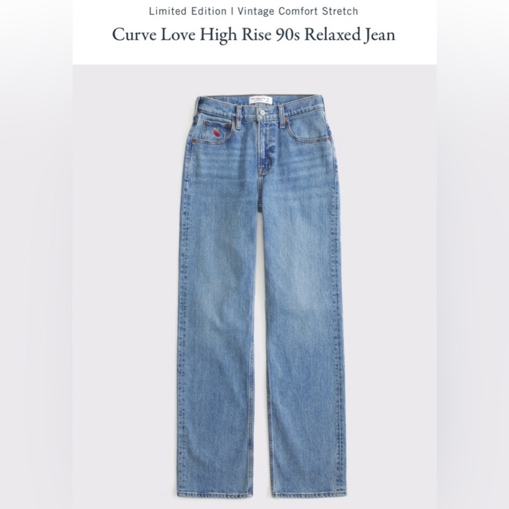 Abercrombie High Rise 90s Relaxed Curve Love Cherry Embroidered Jeans Size 26L